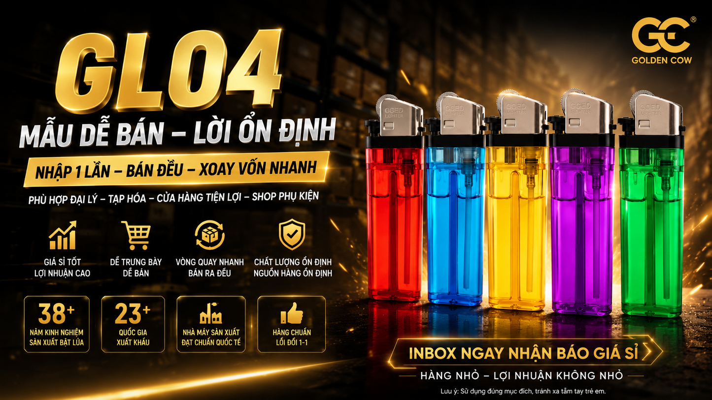 Hộp Quẹt Đá GL04 Nhựa Trong Golden Cow