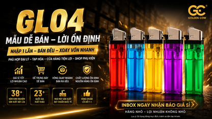 Hộp Quẹt Đá GL04 Nhựa Trong Golden Cow