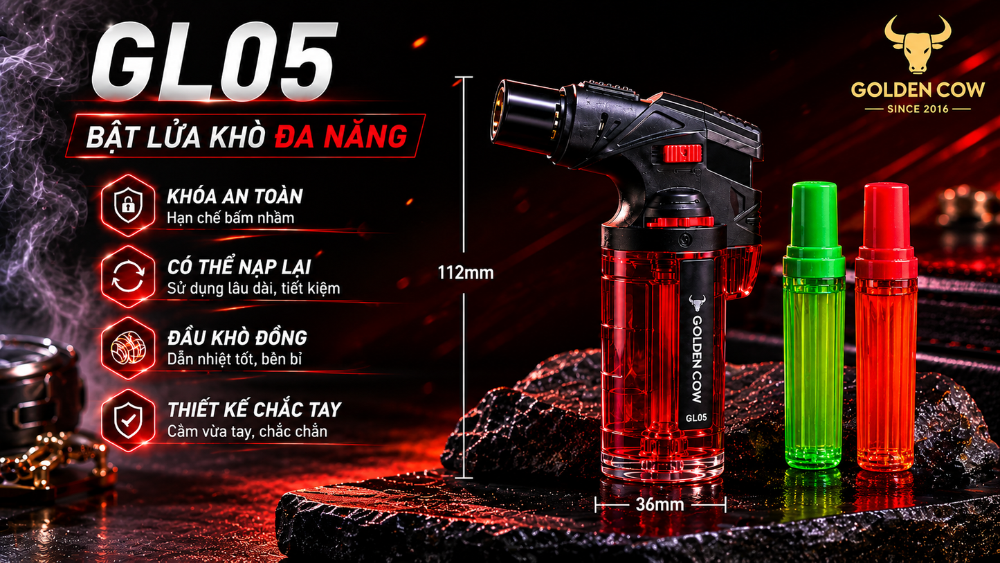 Cây khò gas mini (tái sạc) Con Bò Vàng GL05
