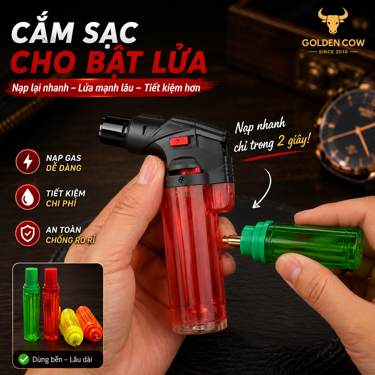 Cây khò gas mini (tái sạc) Con Bò Vàng GL05