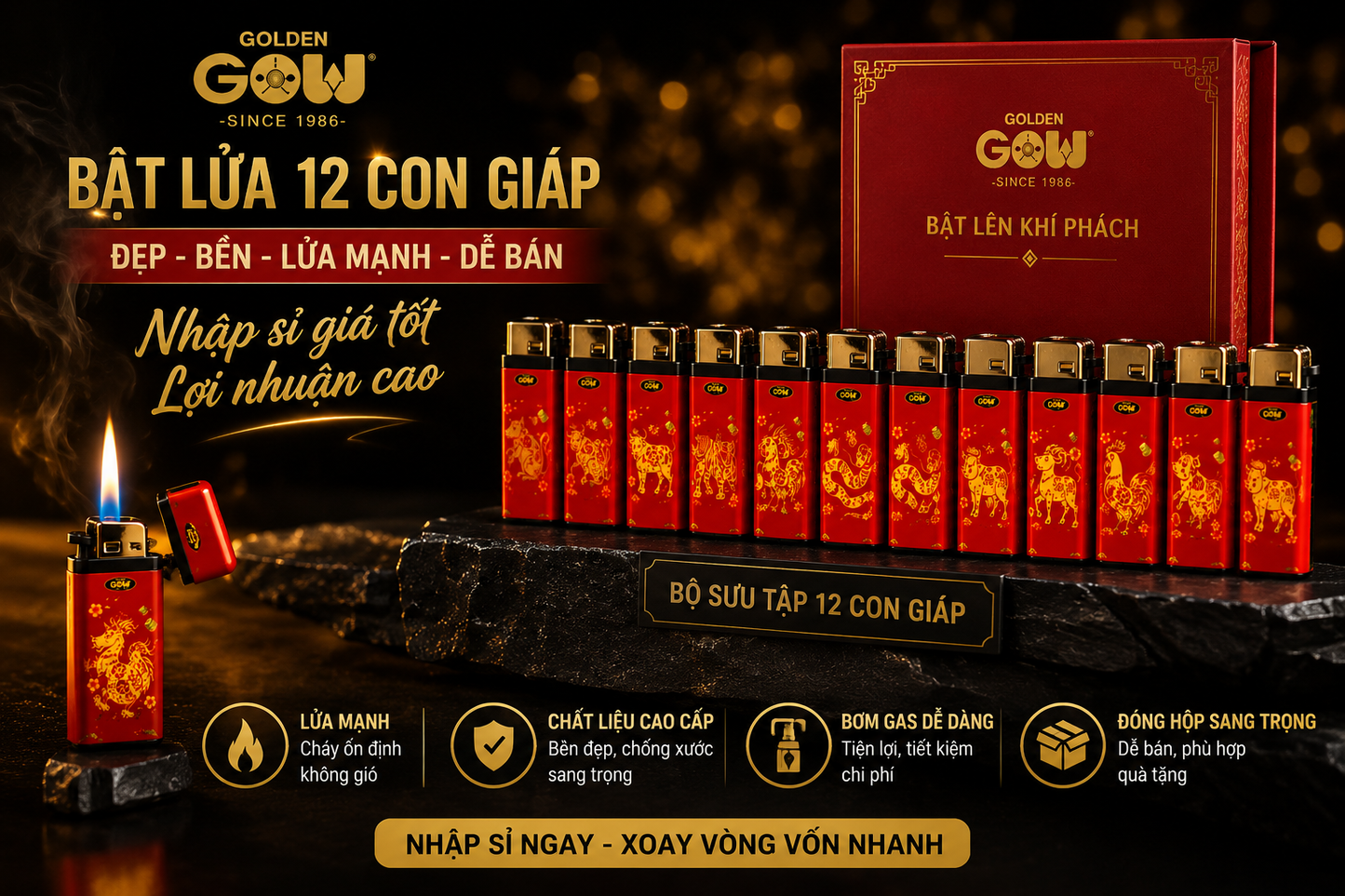 Bật Lửa Đá Lửa 12 Con Giáp Cho Đại Lý