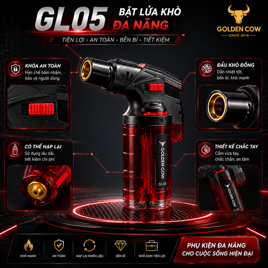 Cây khò gas mini (tái sạc) Con Bò Vàng GL05
