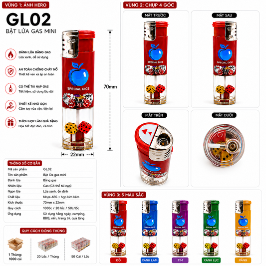 Bật lửa khò Xí Ngầu GL02 Golden Cow tái nạp gas