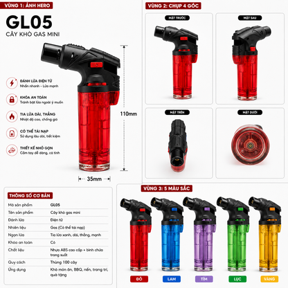 Cây khò gas mini (tái sạc) Con Bò Vàng GL05