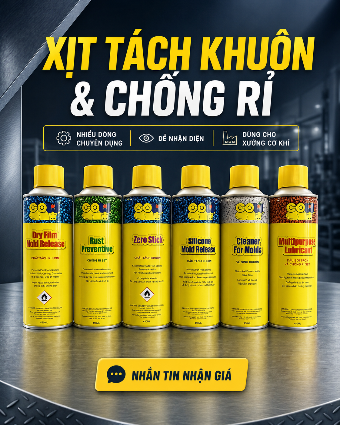 Bình xịt tách khuôn – chống rỉ – bôi trơn chuyên dụng - Bình 450ml