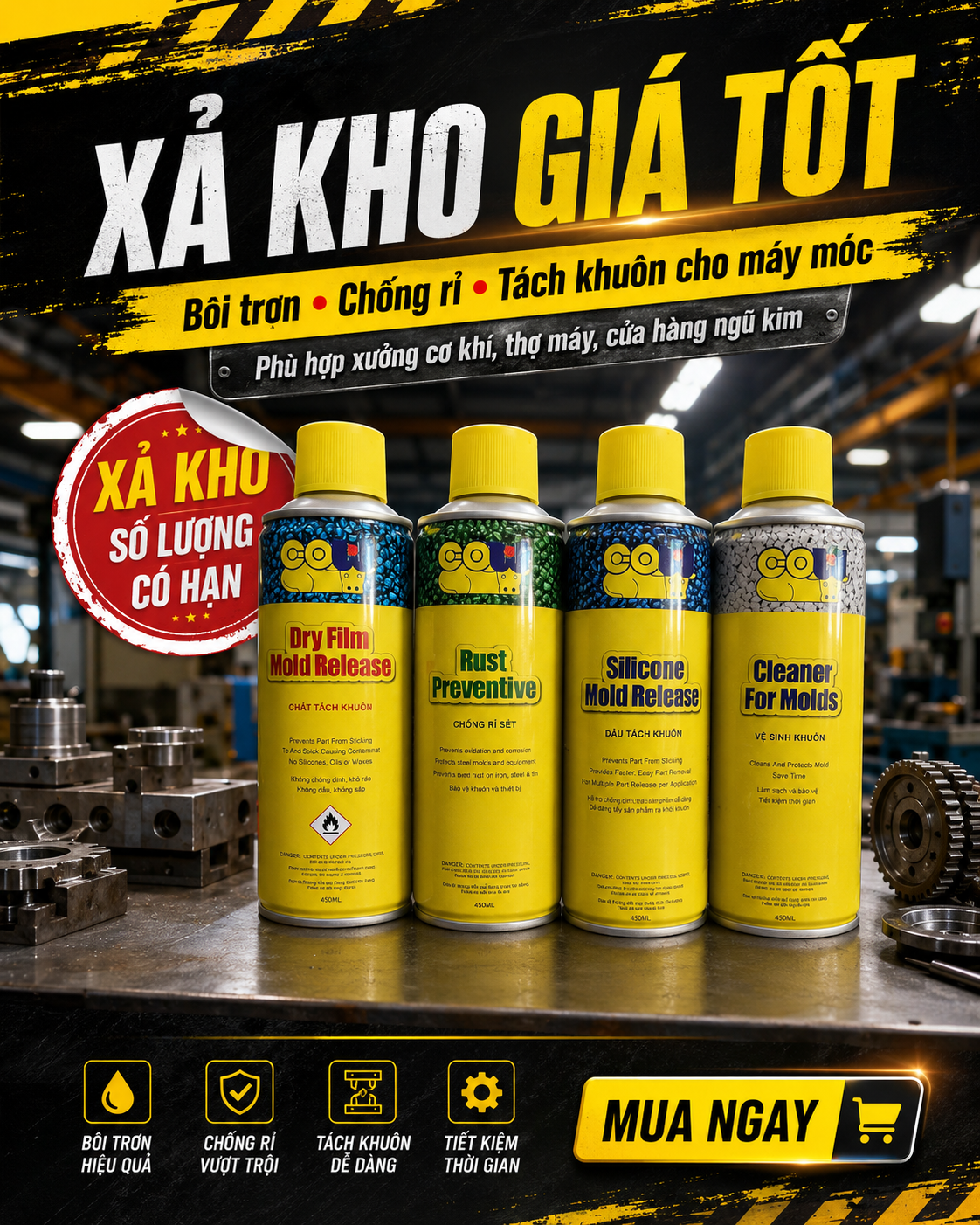 Bình xịt tách khuôn – chống rỉ – bôi trơn chuyên dụng - Bình 450ml