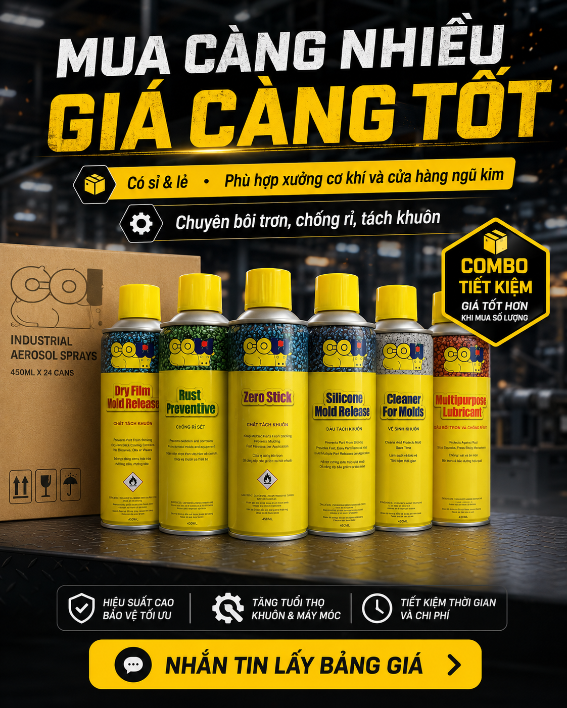 Bình xịt tách khuôn – chống rỉ – bôi trơn chuyên dụng - Bình 450ml