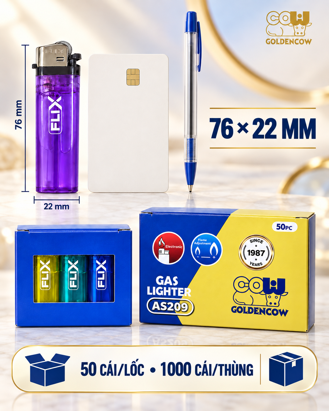 HỘP QUẸT ĐÁ FLIX AS209 – HÀNG VIỆT NAM TIÊU CHUẨN XUẤT KHẨU - 1 thùng 1000 cái