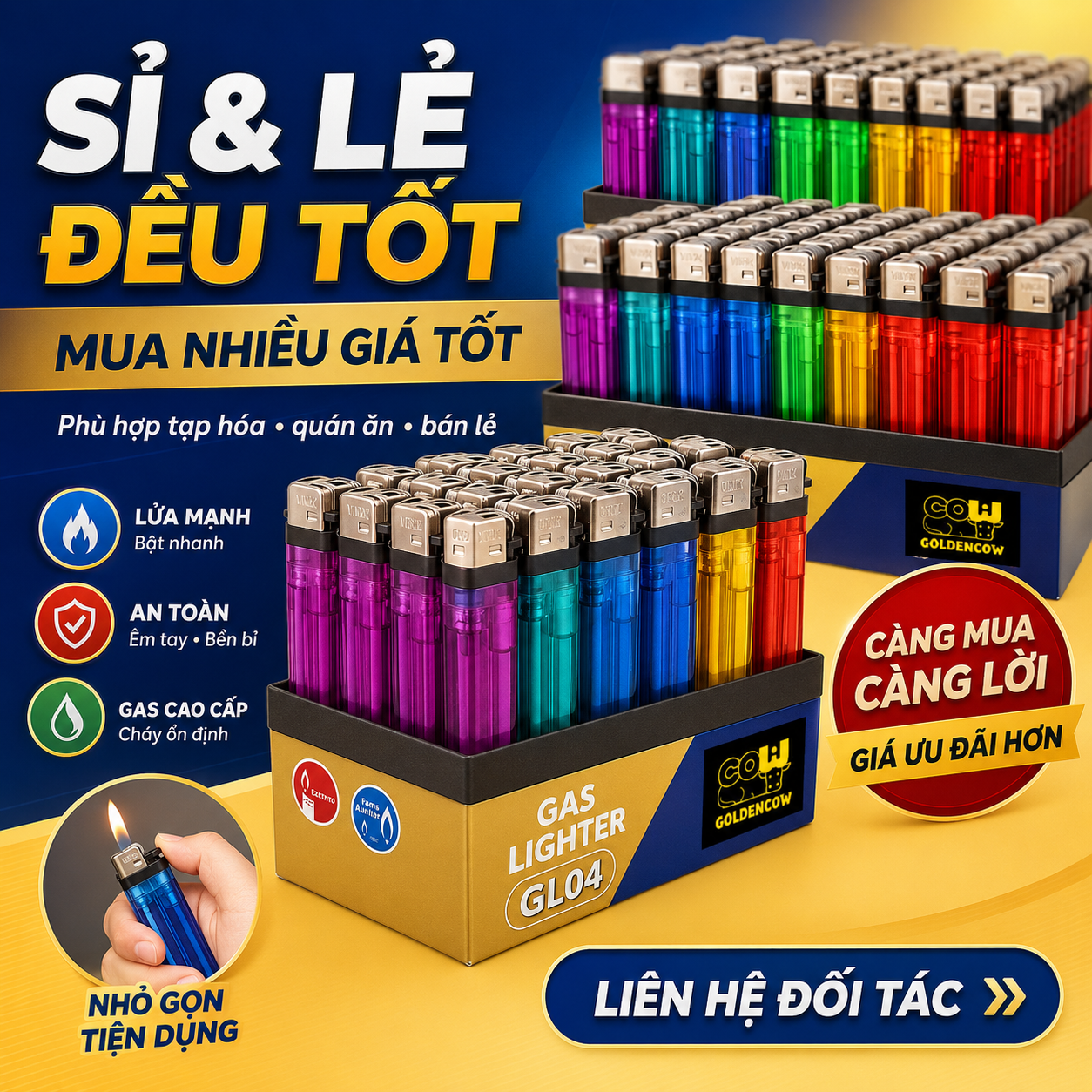 a. Hộp quẹt đá, nhựa trong tinh khiết (không sạc) giá rẻ GL04
