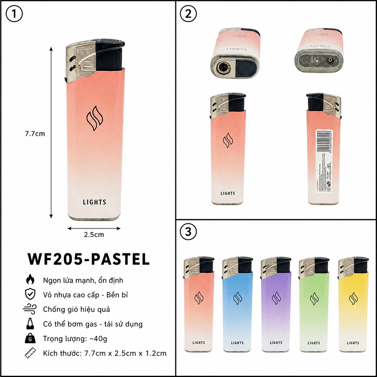 Bật lửa khò chống gió cao cấp WF205RJ - Phiên bản Pastel