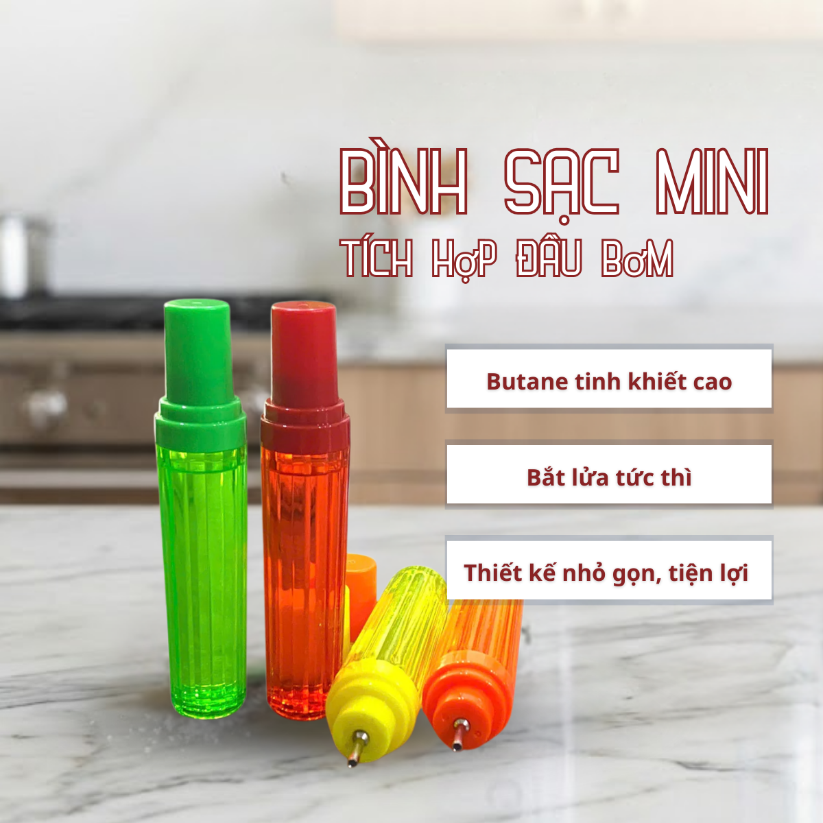 Bình sạc mini tích hợp sẵn đầu bơm