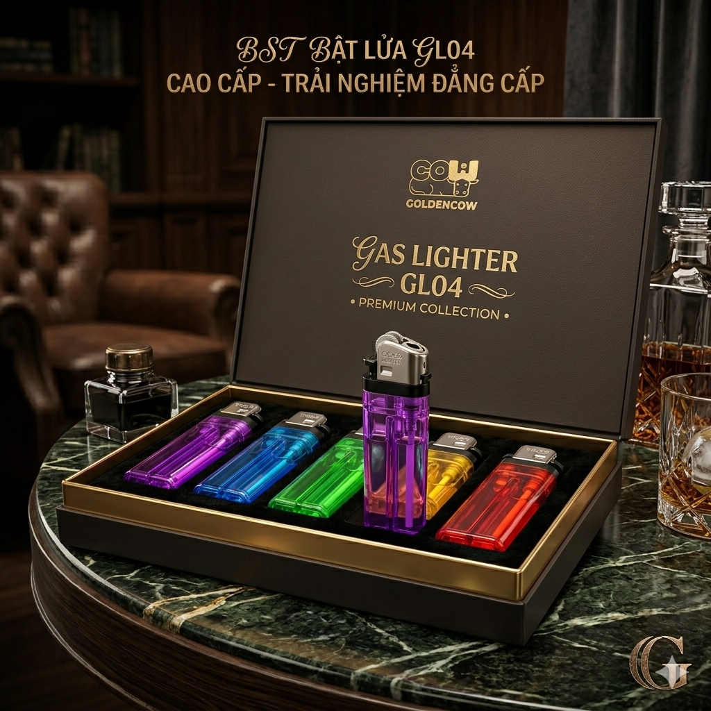Hộp Quẹt Đá GL04 Nhựa Trong Golden Cow