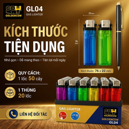 Hộp Quẹt Đá GL04 Nhựa Trong Golden Cow